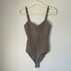 Zara Brown Ribbed Wool Bodysuit